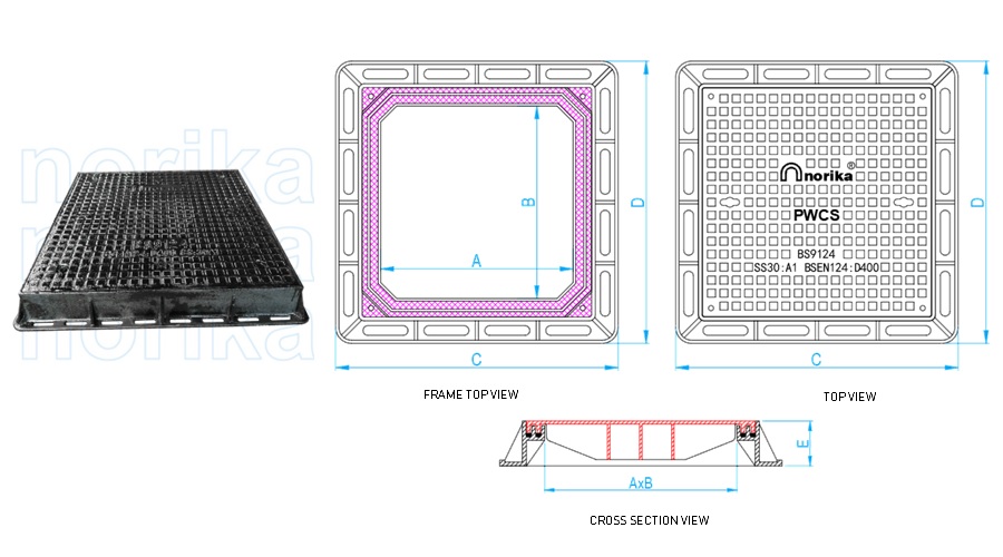 D400 Cover Airtight  & Watertight Ductile Iron Heavy Duty  Manhole /PWCS Cover & Frame (Square)